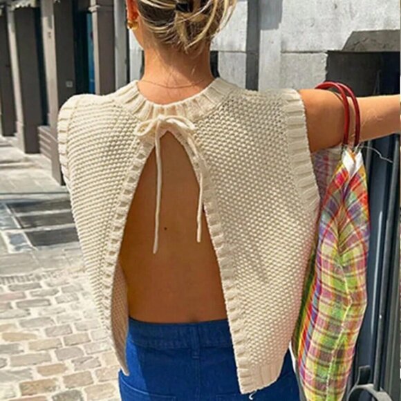 Apricot Casual Women's Fall Clothes Sleeveless Knitted Top - Picture 4 of 6